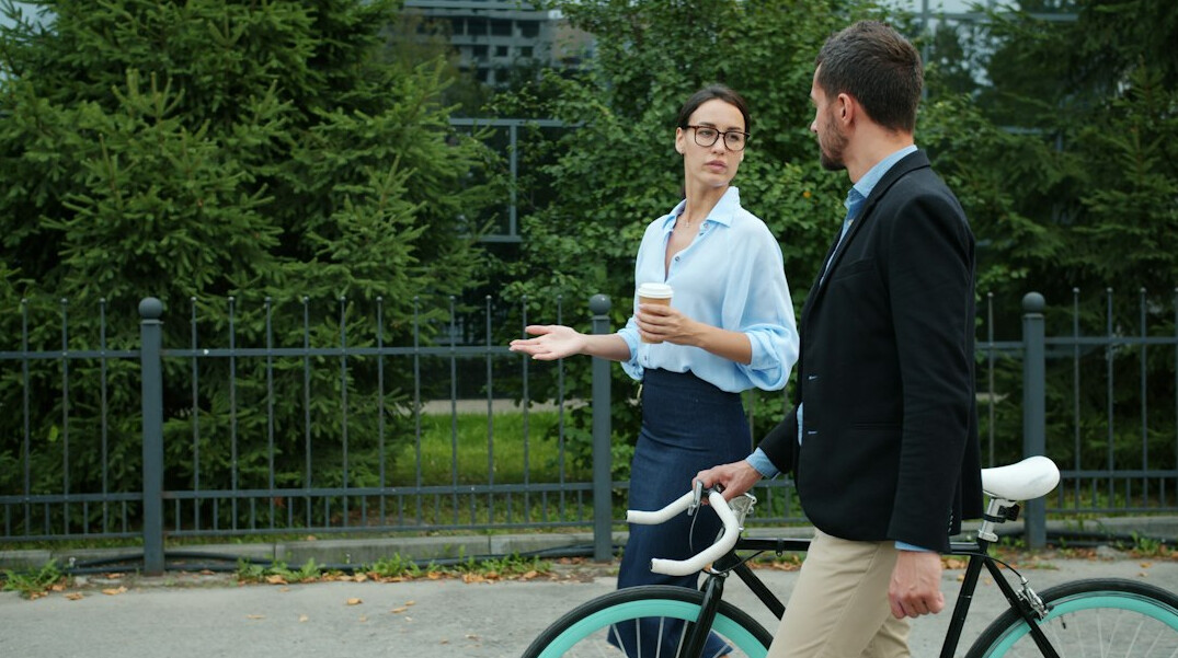 colleagues walking meeting
